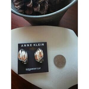 Anne Klein silver-tone E-Z Comfort Clip earrings, NEW